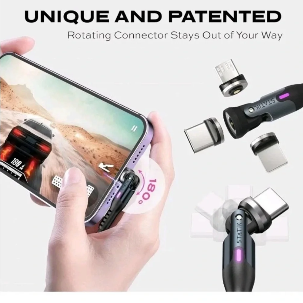 Statik 360 Universal Magnetic Charging Cable w/ 3 Magnetic Tips | 6 FT Cable NEW